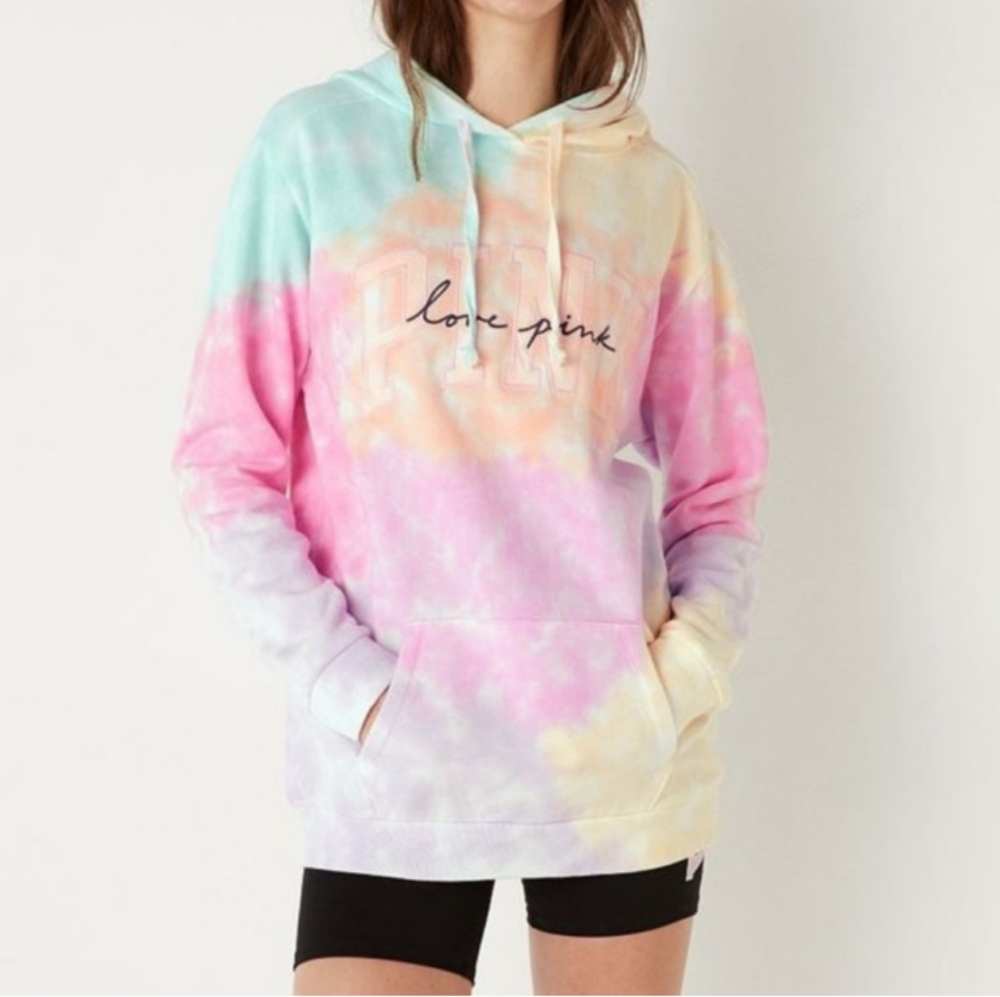 PINK VS Pullover Hoodie Pastel Tie Dye w/ Script Logo 😍 BNWOT